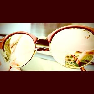 Rose colored raybans with stamp of authenticity